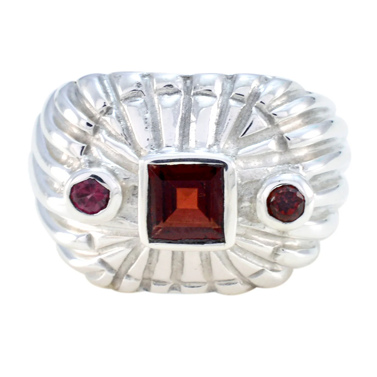 Garnet Trilogy German Sterling Silver Red Gemstones Essential  Contemporary Ring Jewellery - Image 2