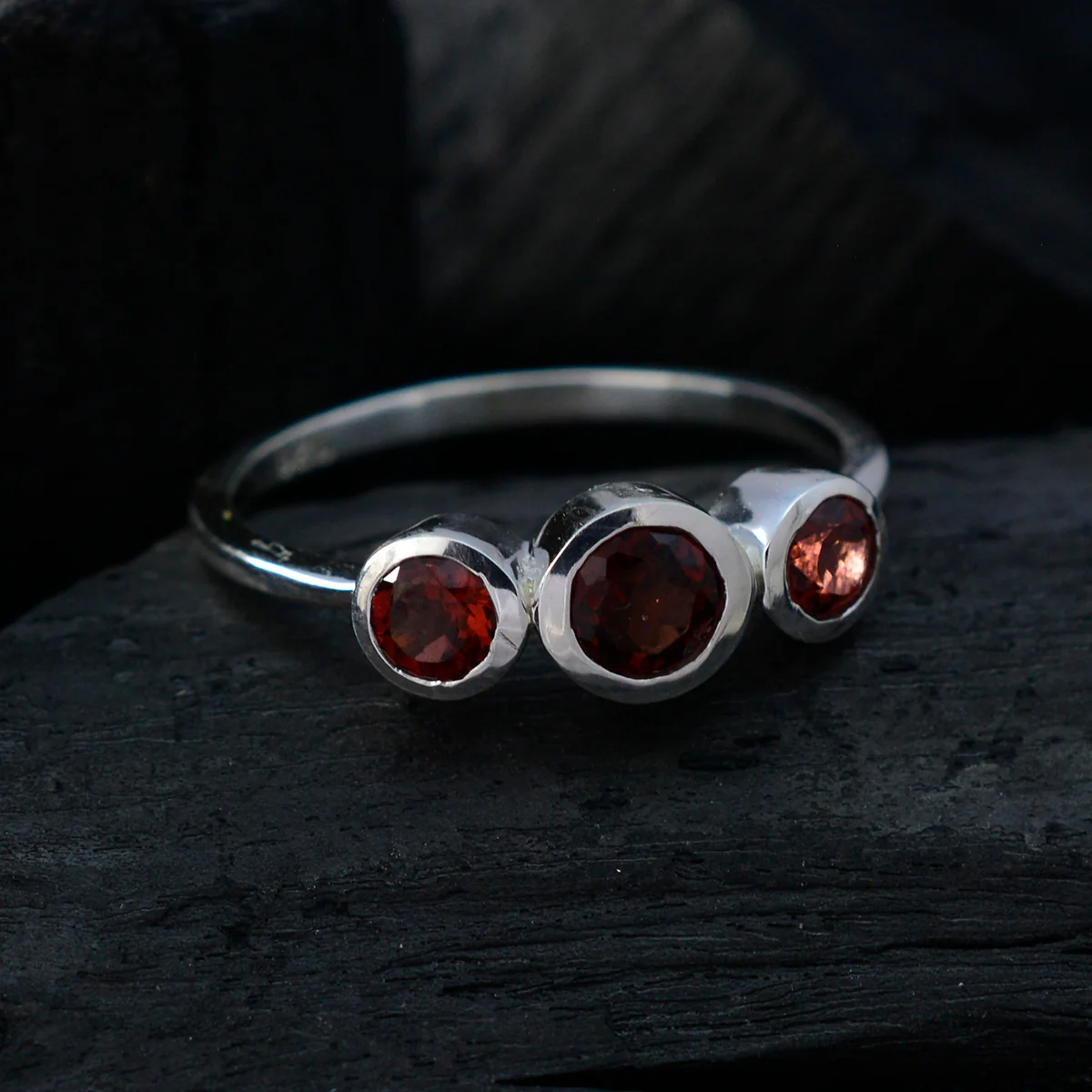 Garnet Trilogy Korean 925 Sterling Silver Red Gemstone Dainty Trendy Ring Jewelry - Image 4