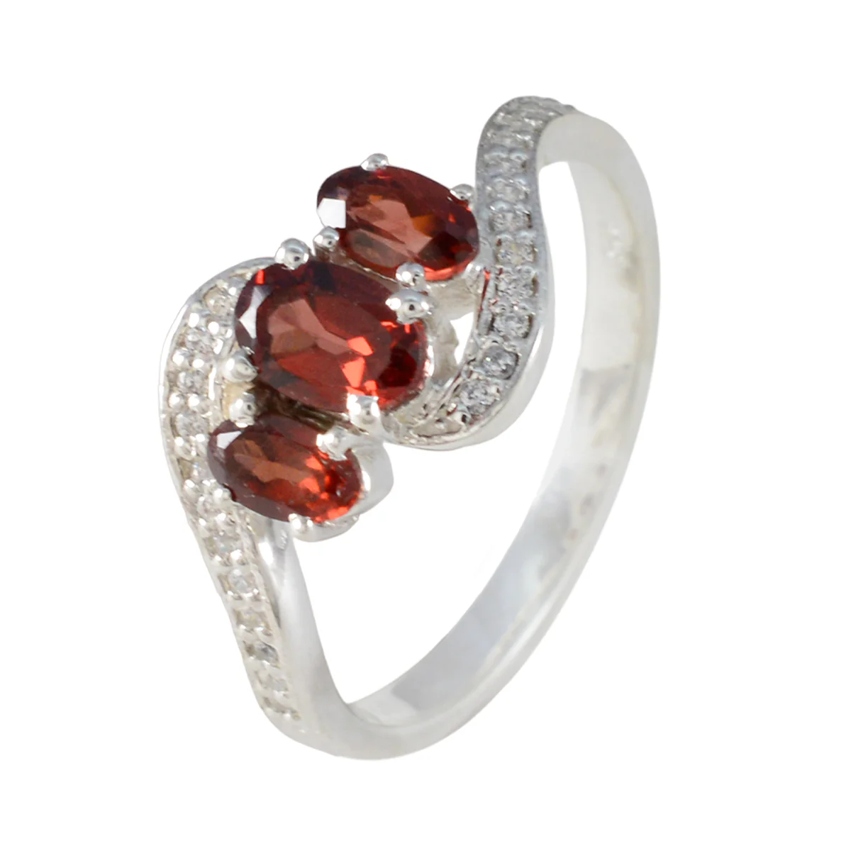 Garnet Trilogy Korean Silver Red Gemstone Whisper-thin Fairytale Ring Jewelry - Image 2