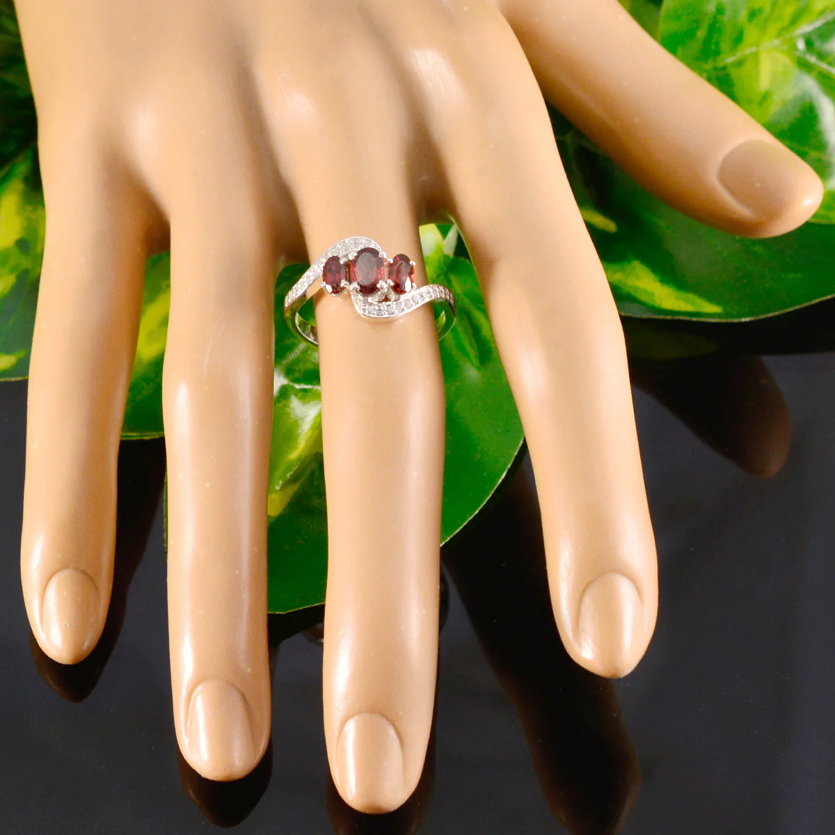Garnet Trilogy Korean Silver Red Gemstone Whisper-thin Fairytale Ring Jewelry - Image 5