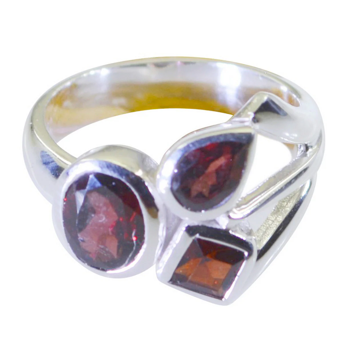 Garnet Trilogy Russian Sterling Silver Red Gemstone Mid-weight Artisan Ring Jewelry - Image 2