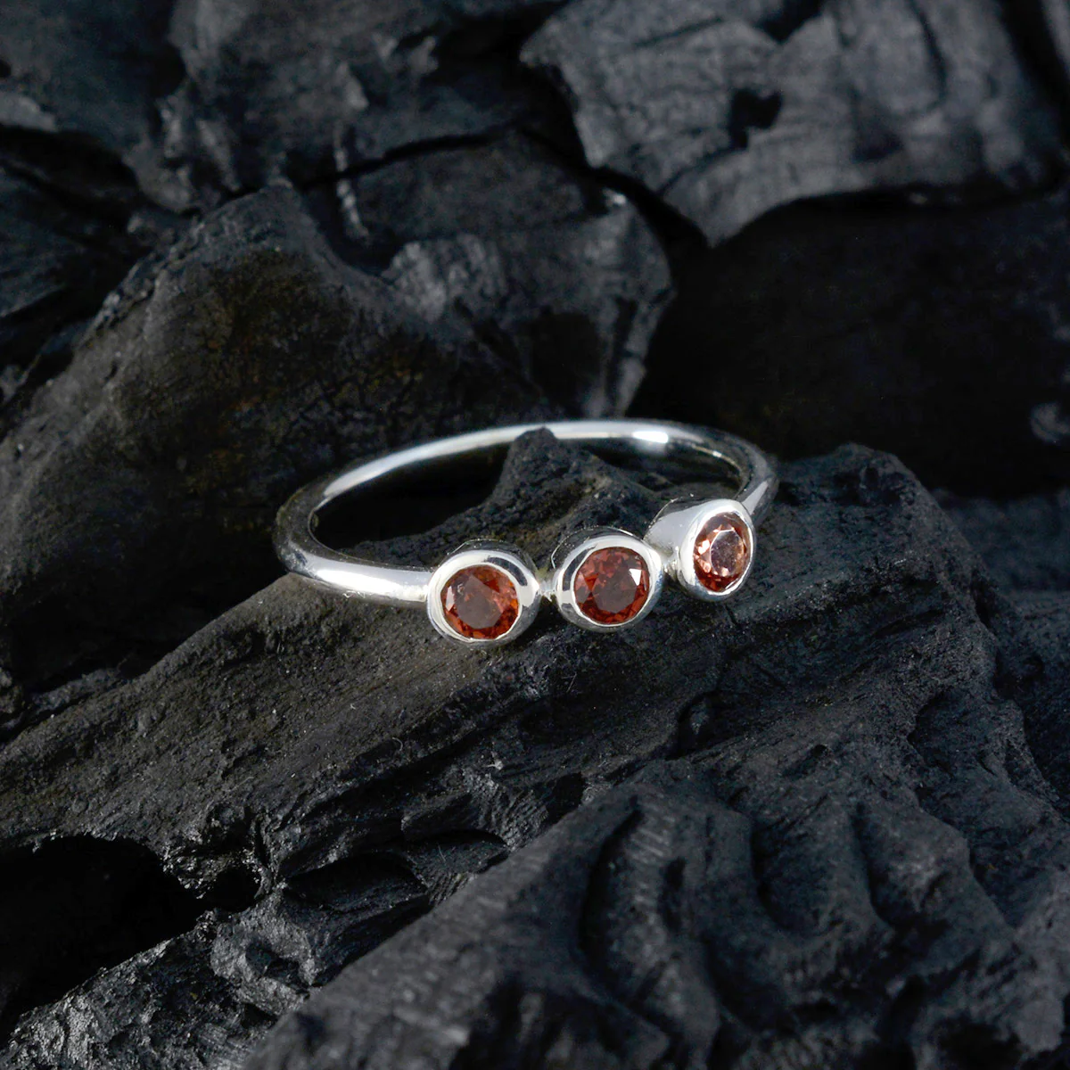 Garnet Trilogy Turkish 92.5 Silver Red Gemstones Minimalist Sophisticated Ring Jewelry - Image 5