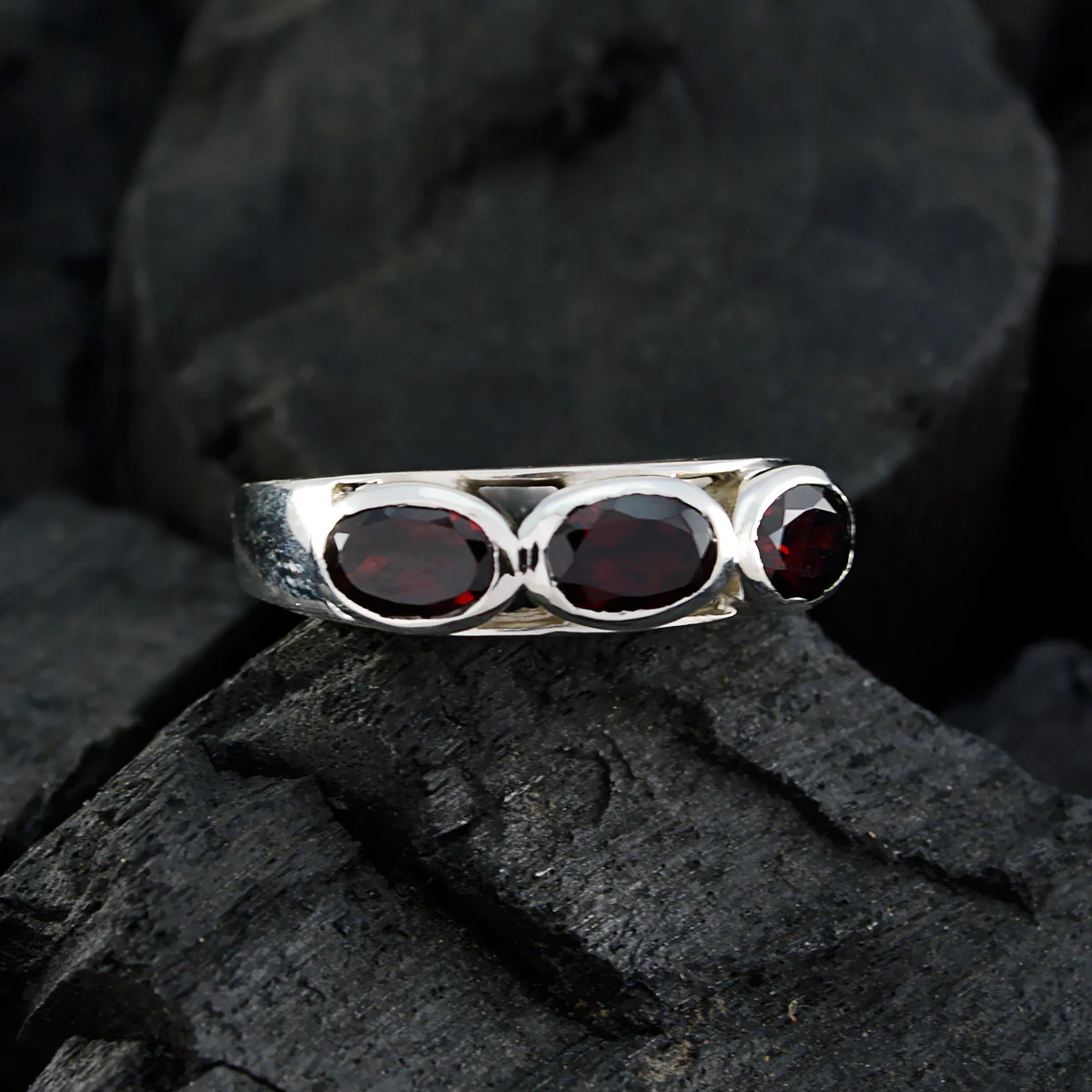Garnet Trilogy Turkish Silver Red Gemstone Dainty Abstract Ring Jewelry - Image 4