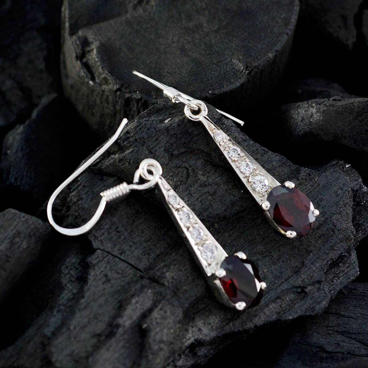 Garnet Turkish Amanda multiple Dangle Red 925 Sterling Silver Earring - Image 2
