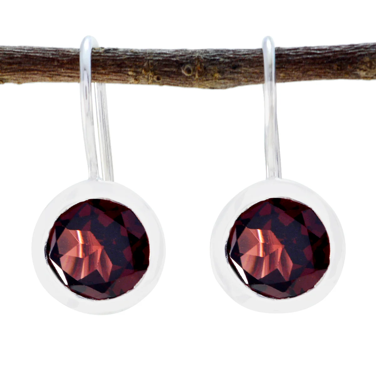 Garnet Turkish Ava Solitaire Dangle Red Silver Earring