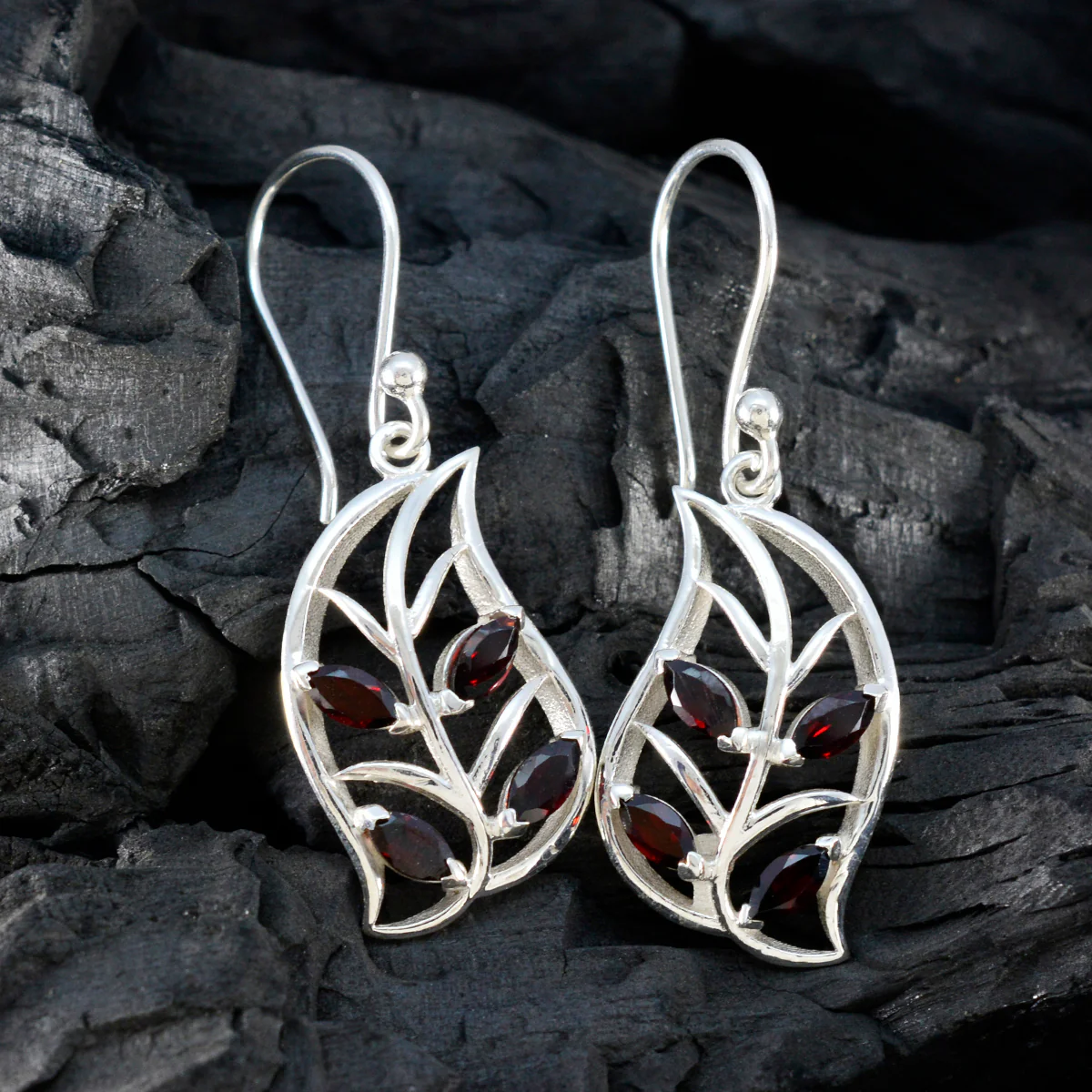 Garnet Turkish Juliaa multiple Dangle Red Sterling Silver Earring - Image 4