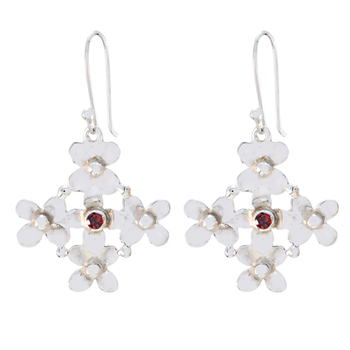 Garnet Turkish Riley Solitaire Dangle Red 92.5 Silver Earring