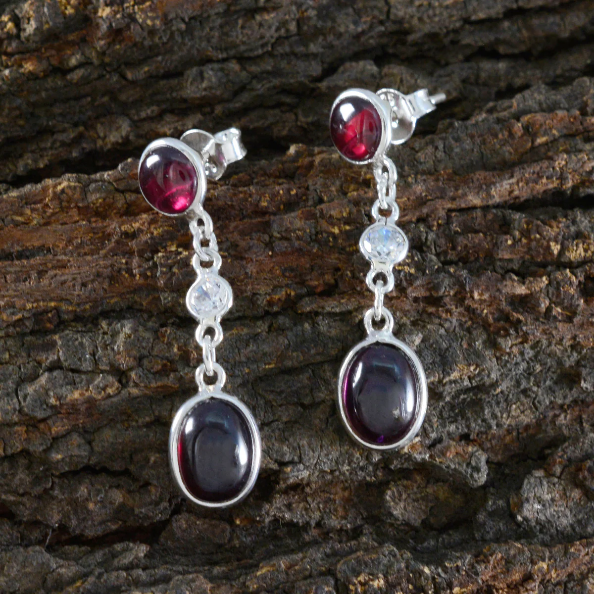Garnet Turkish Sara multiple Stud Red 925 Silver Earring - Image 3