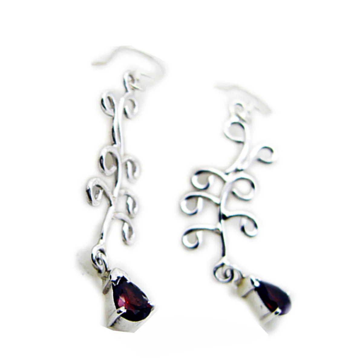 Garnet Turkish Yasmine multiple Dangle Red Silver Earring