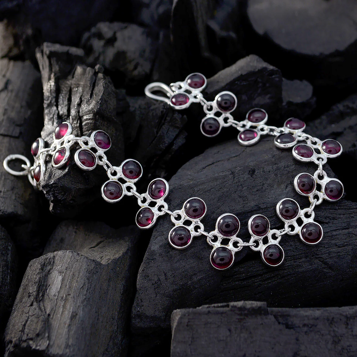 Garnet Women's Day Featherlight Red 925 Silver Links Bracelet - Image 4