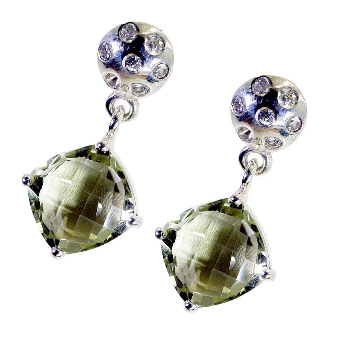 Green Amethyst African Rina multiple Stud Green 925 Sterling Silver Earring - Image 2