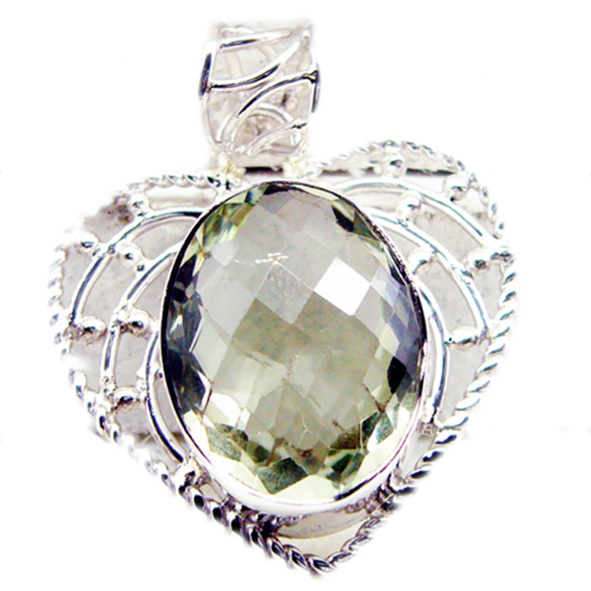 Green Amethyst Chunky American Silver Solitaire Yasmin Rope-Wire Green Pendant Jewelry - Image 2