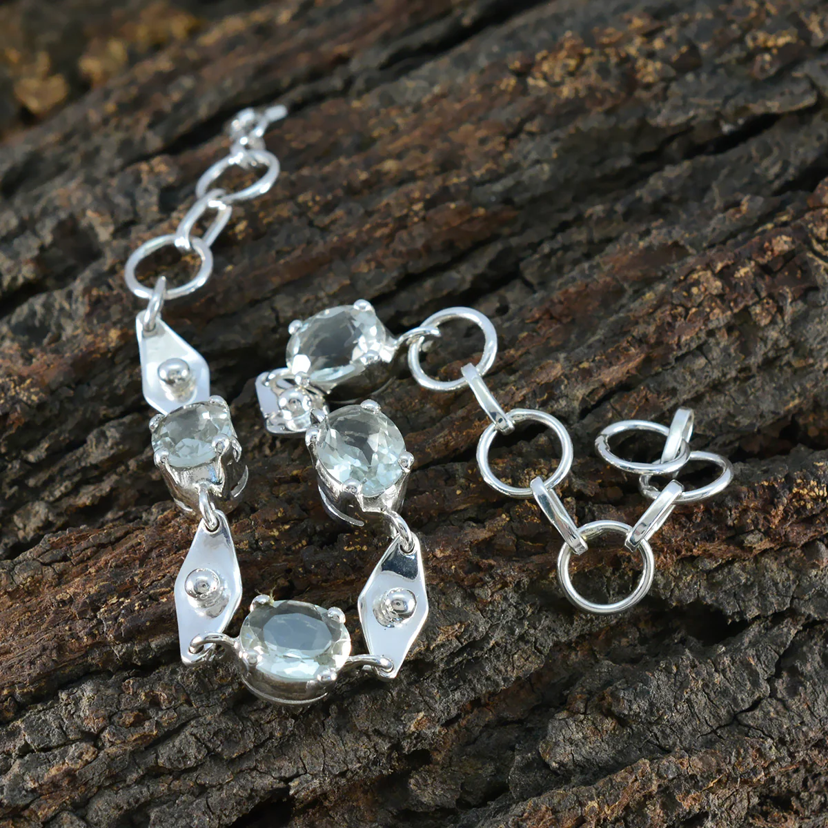 Green Amethyst Day of Light Slim Light Green Sterling Silver Links Bracelet - Image 4