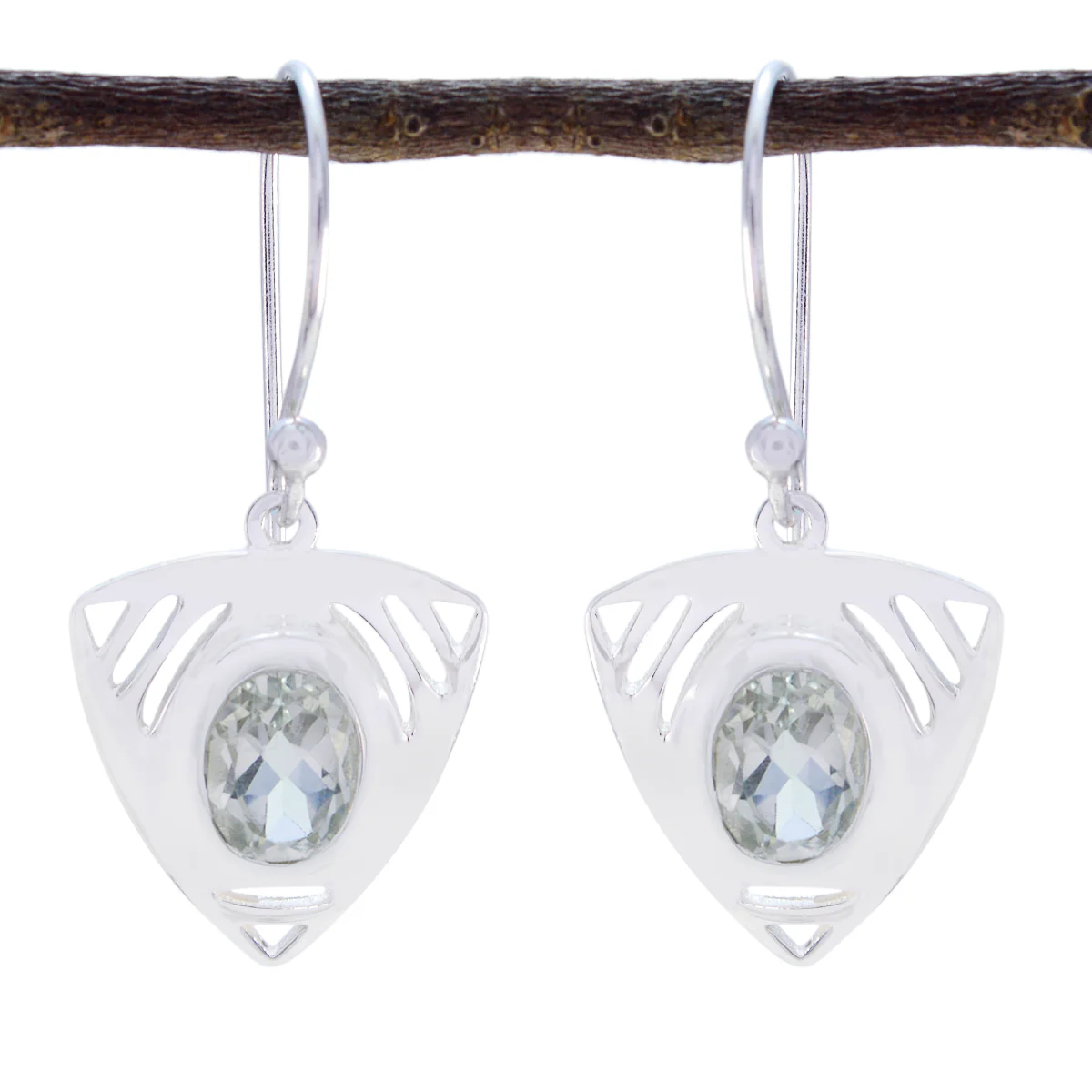 Green Amethyst Egyptian Camila Solitaire Dangle Green 925 Silver Earring - Image 2