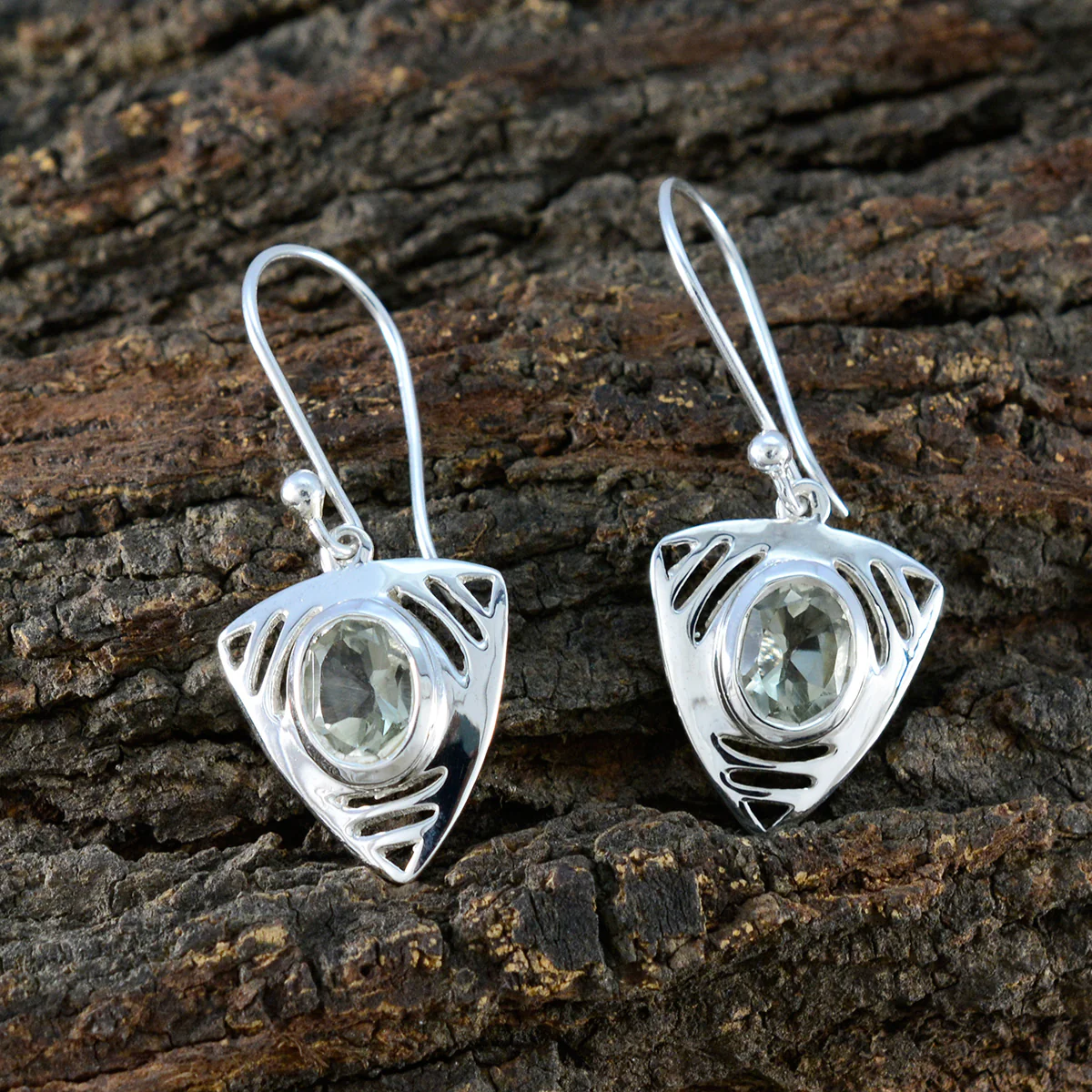 Green Amethyst Egyptian Camila Solitaire Dangle Green 925 Silver Earring - Image 4