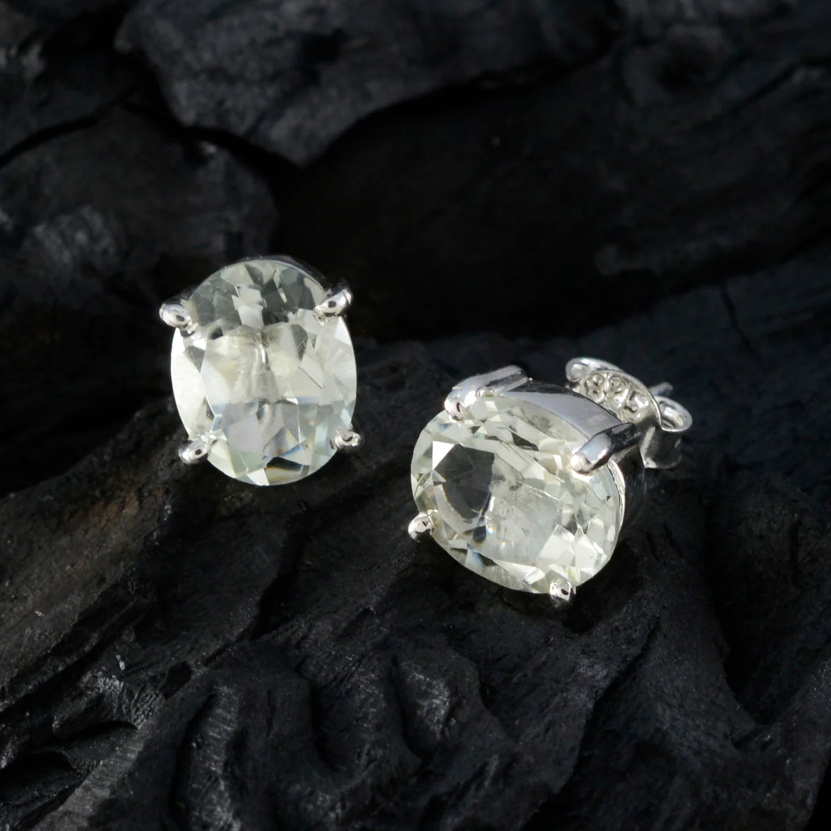 Green Amethyst Egyptian Julia Solitaire Stud Green Sterling Silver Earring - Image 4
