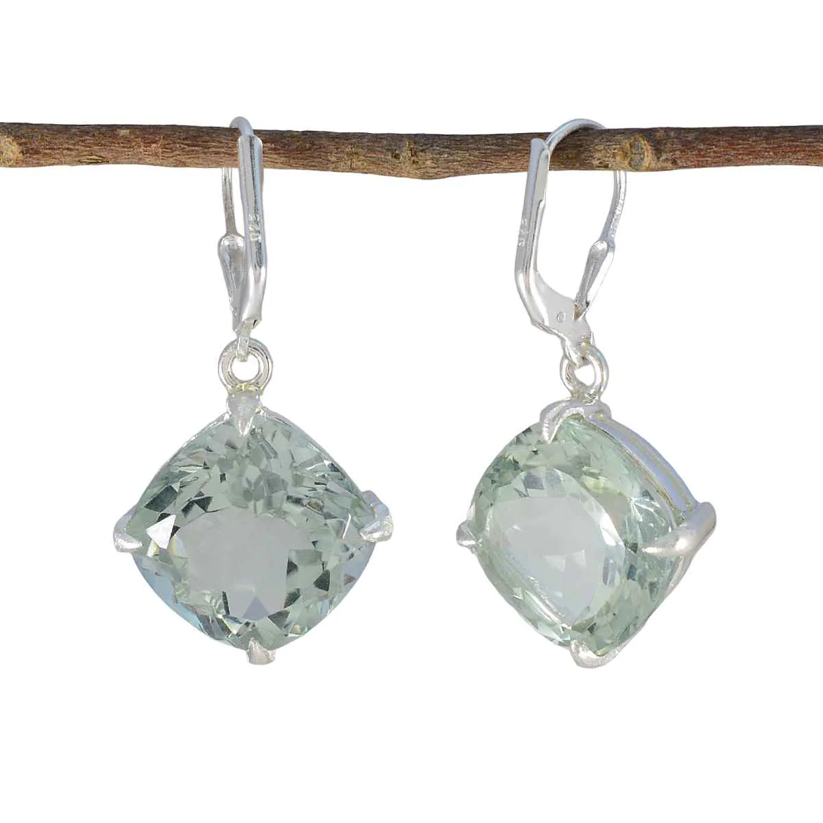 Green Amethyst German Isabella Solitaire Dangle Green 92.5 Silver Earring