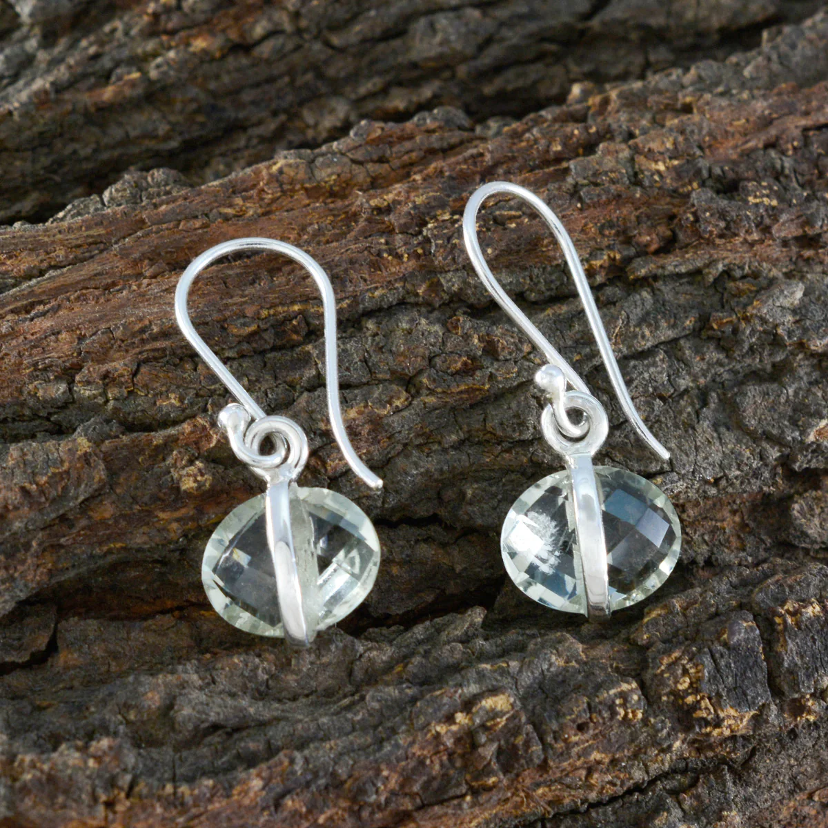 Green Amethyst German Lily Solitaire Dangle Green Sterling Silver Earring - Image 3