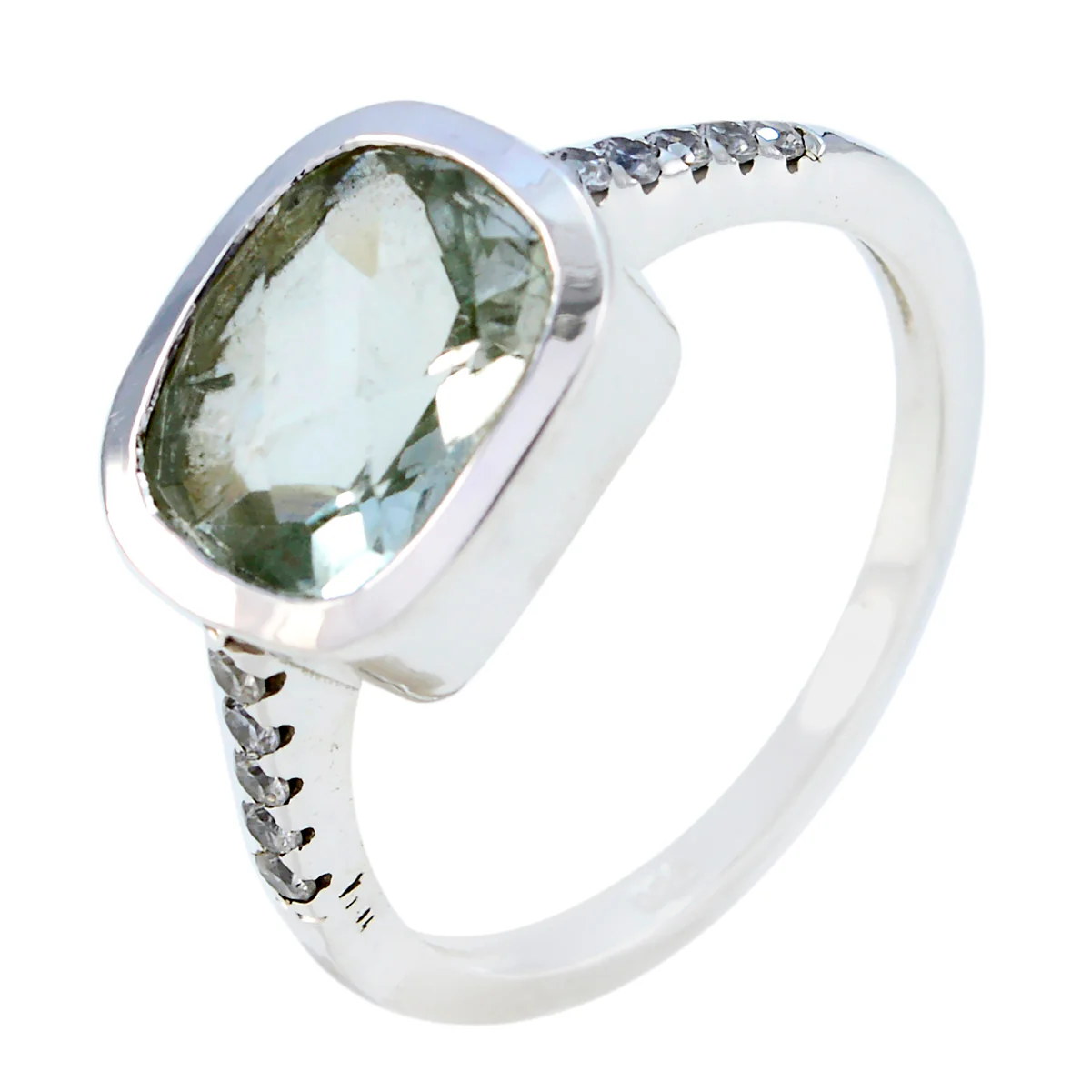 Green Amethyst Halo Egyptian Sterling Silver Green Gemstones Featherlight Graceful Ring Jewellery - Image 2
