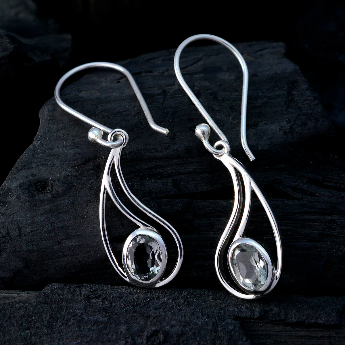 Green Amethyst Italian Constanza Solitaire Dangle Green 925 Sterling Silver Earring - Image 2