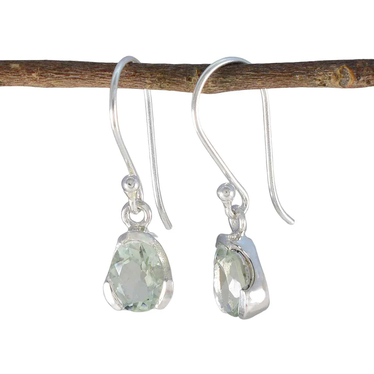 Green Amethyst Japanese Nari Solitaire Dangle Green Silver Earring