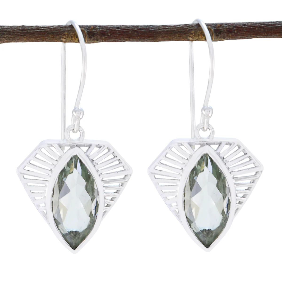 Green Amethyst Middle Eastern Daniela Solitaire Dangle Green 925 Silver Earring