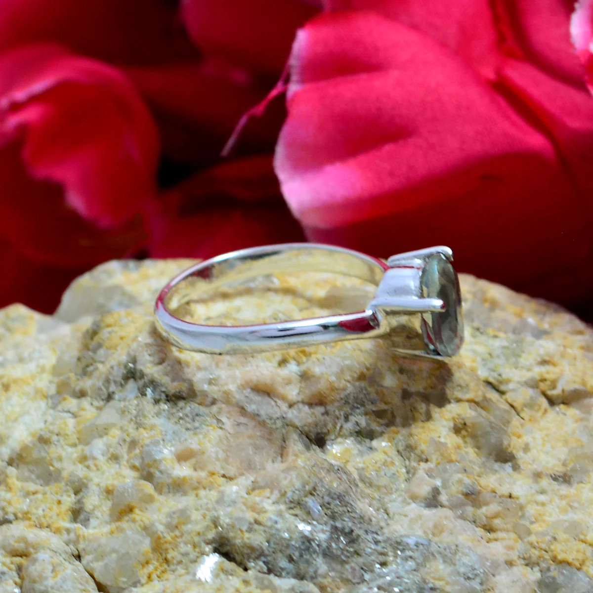 Green Amethyst Solitaire American 925 Sterling Silver Green Gemstone Delicate Feminine Ring Jewellery - Image 3