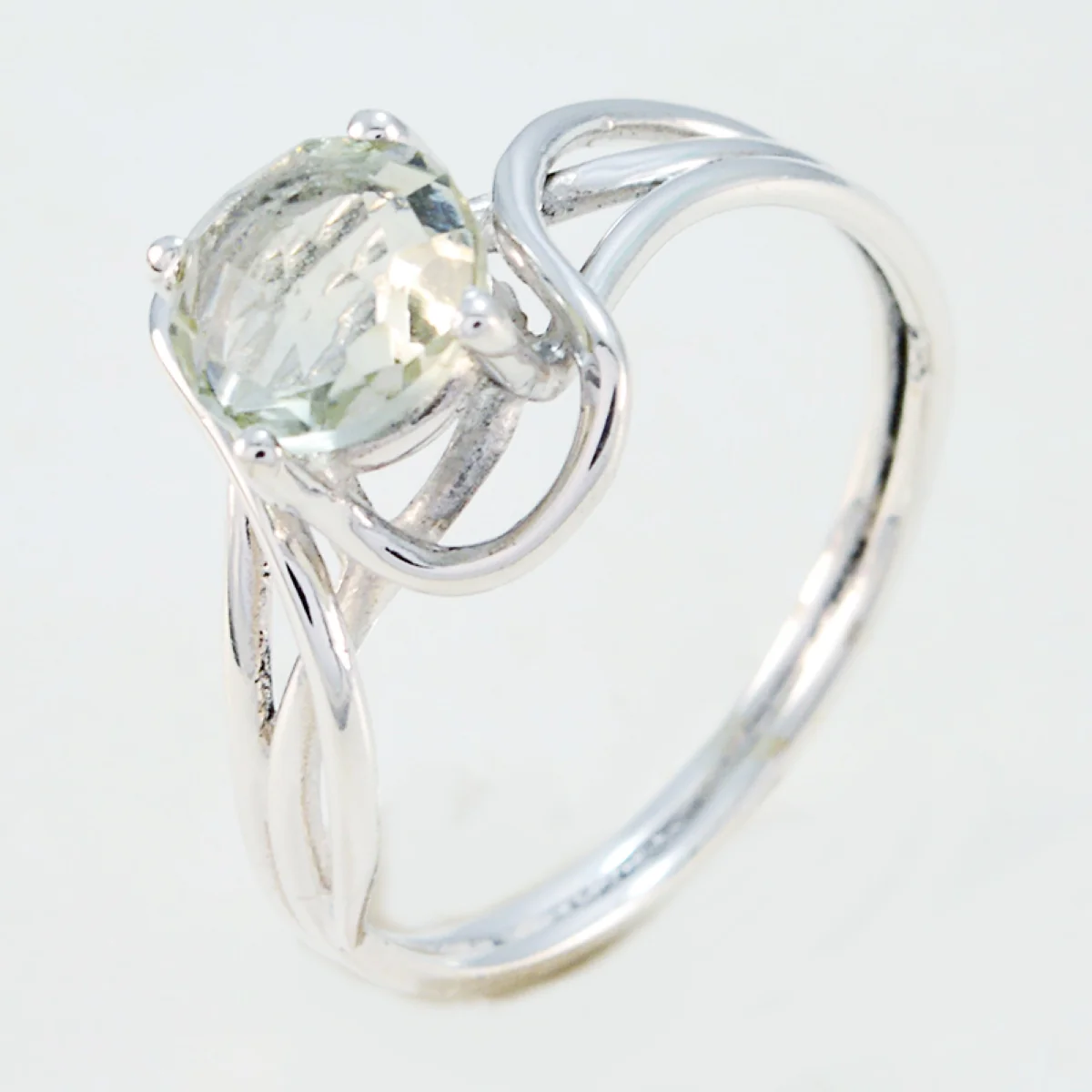 Green Amethyst Solitaire American 925 Sterling Silver Green Gemstone Delicate Graceful Ring Jewelry - Image 2