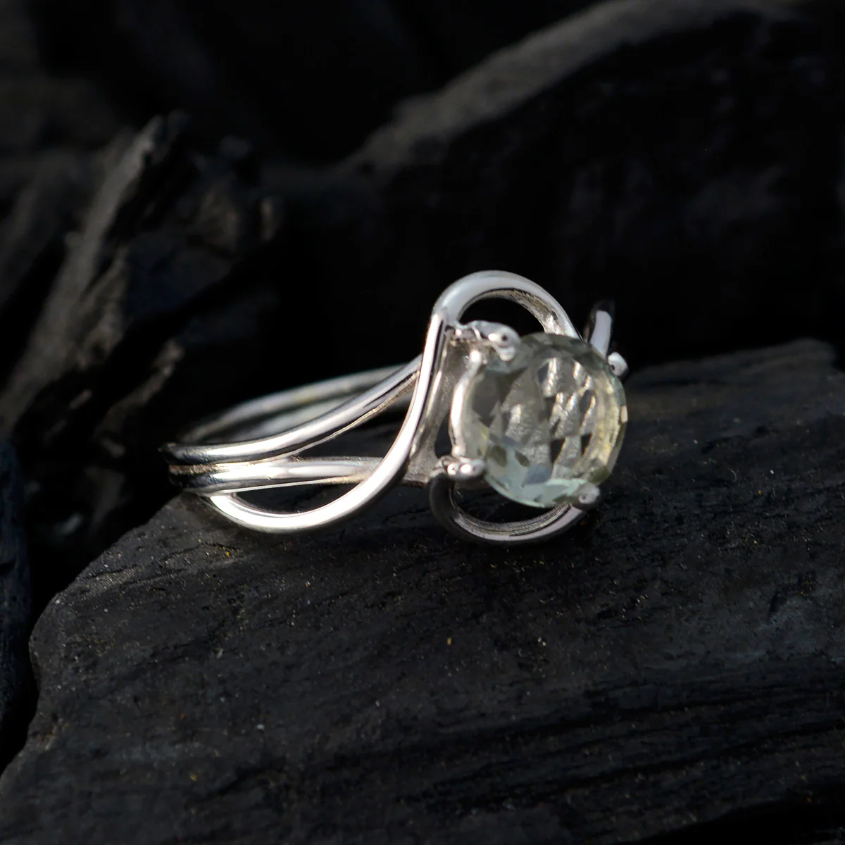 Green Amethyst Solitaire American 925 Sterling Silver Green Gemstone Delicate Graceful Ring Jewelry - Image 4