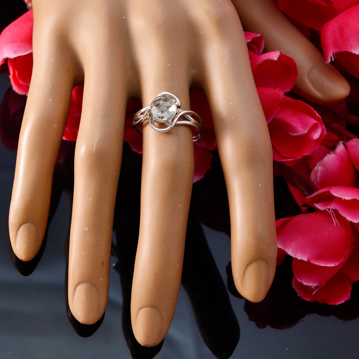 Green Amethyst Solitaire American 925 Sterling Silver Green Gemstone Delicate Graceful Ring Jewelry - Image 5