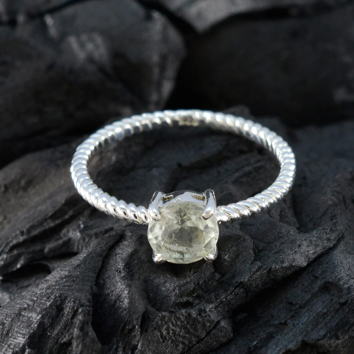 Green Amethyst Solitaire American Sterling Silver Green Gems Delicate Twist Ring Jewelry - Image 4