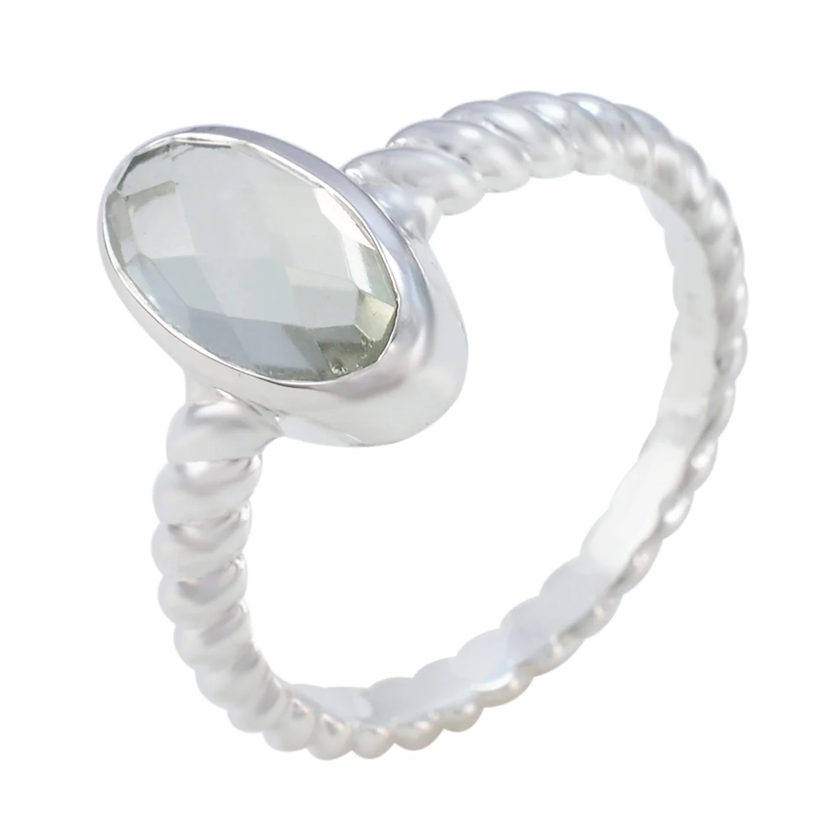 Green Amethyst Solitaire Egyptian Silver Green Gems Tiny Twist Ring Jewelry - Image 2