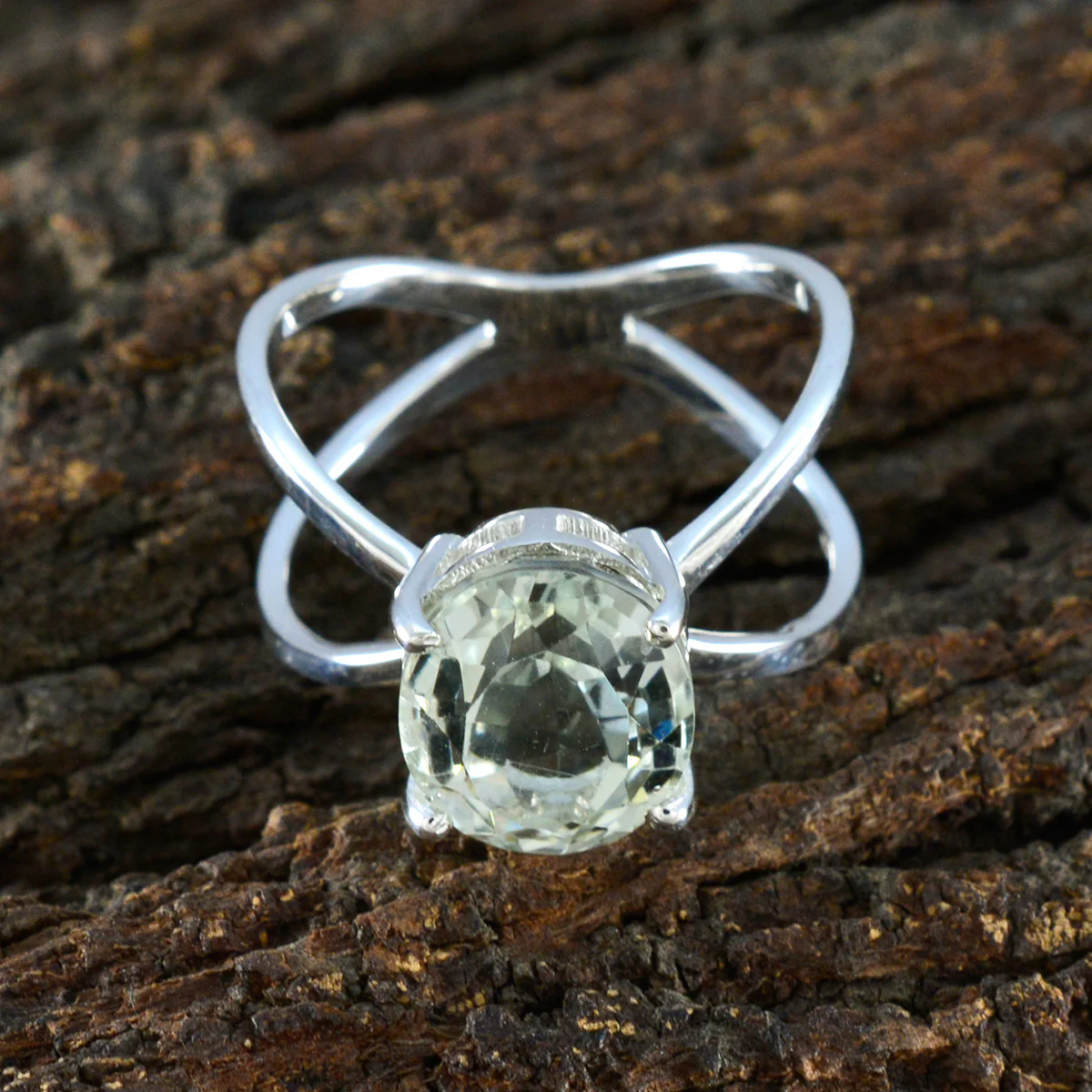 Green Amethyst Solitaire French 925 Silver Green Gemstones Tiny Abstract Ring Jewellery - Image 3