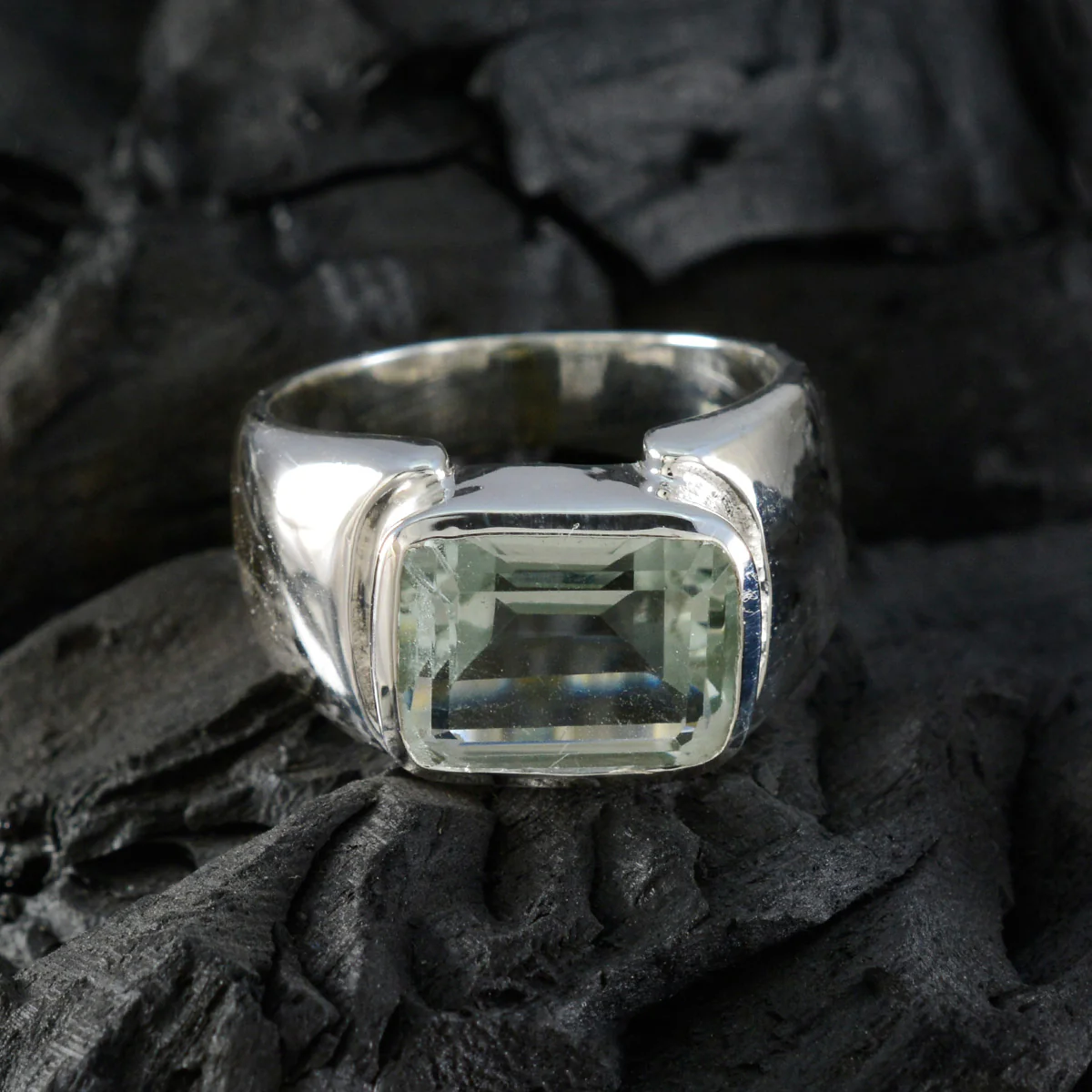 Green Amethyst Solitaire French 925 Sterling Silver Green Gemstones Essential  Abstract Ring Jewelry - Image 4