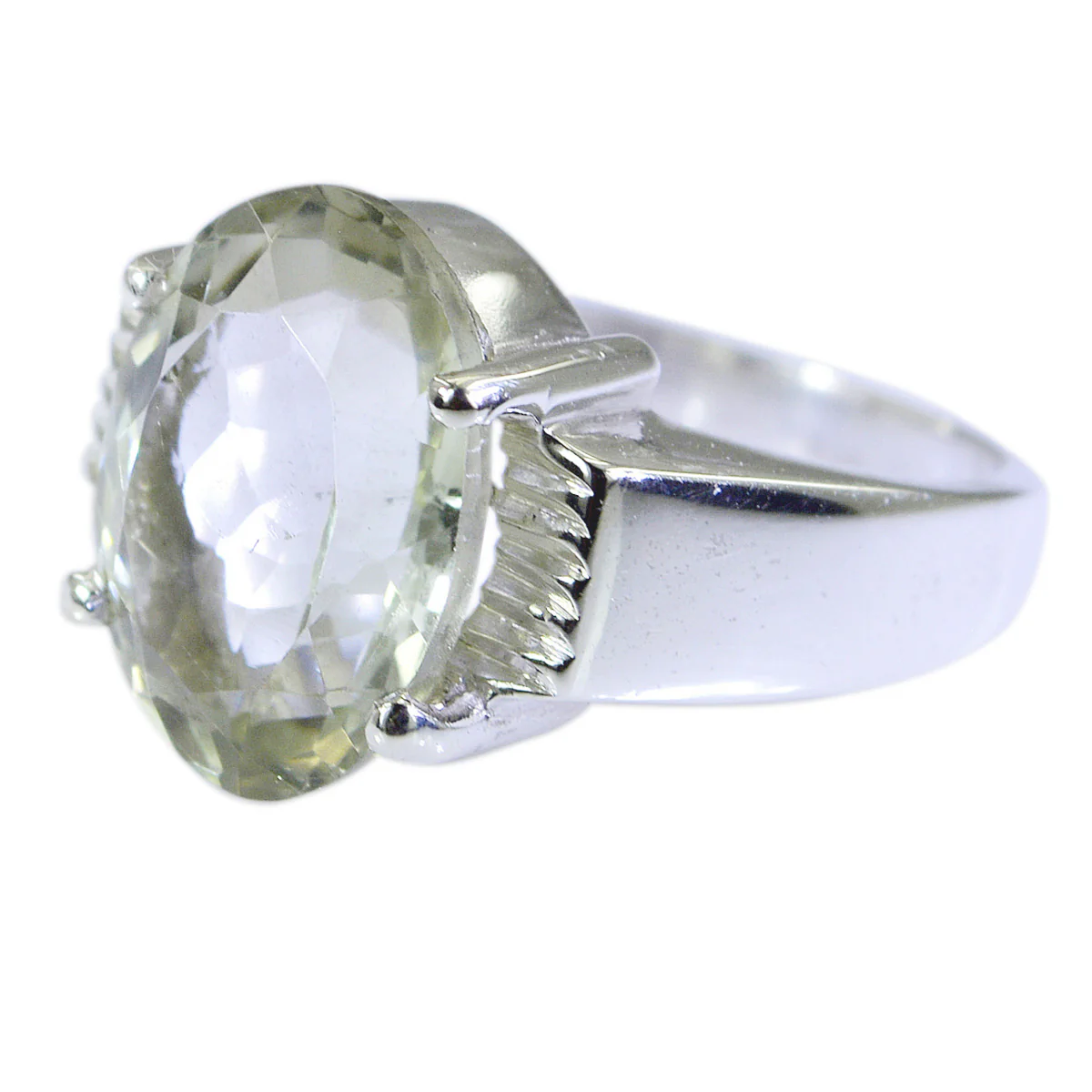 Green Amethyst Solitaire German 92.5 Silver Green Gems Versatile Retro Ring Jewelry - Image 2