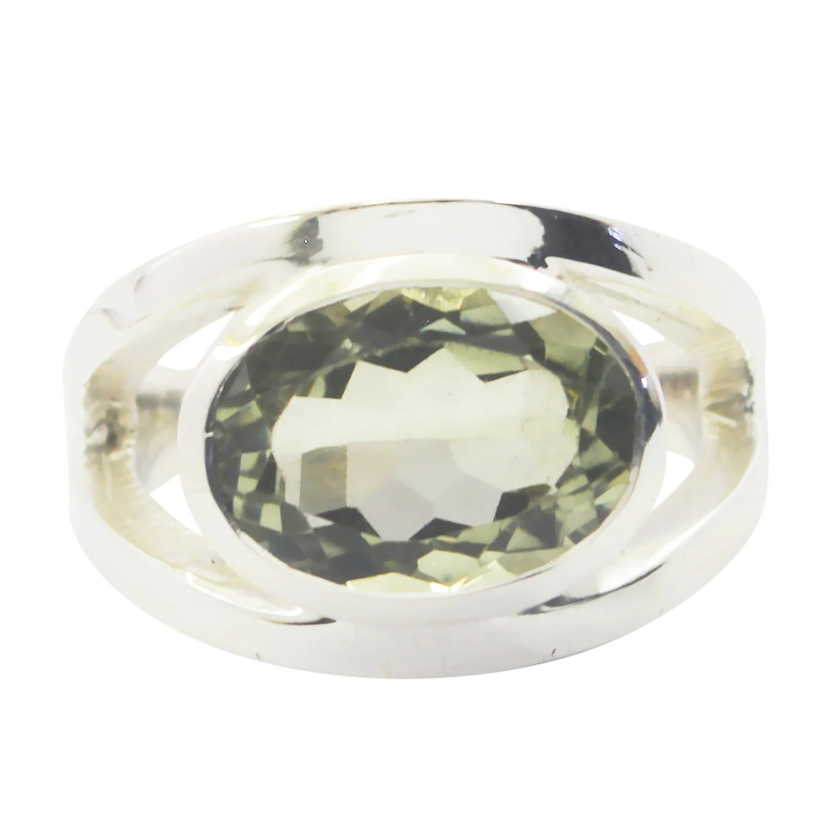 Green Amethyst Solitaire German Silver Green Gemstone Essential Modern Ring Jewellery - Image 2