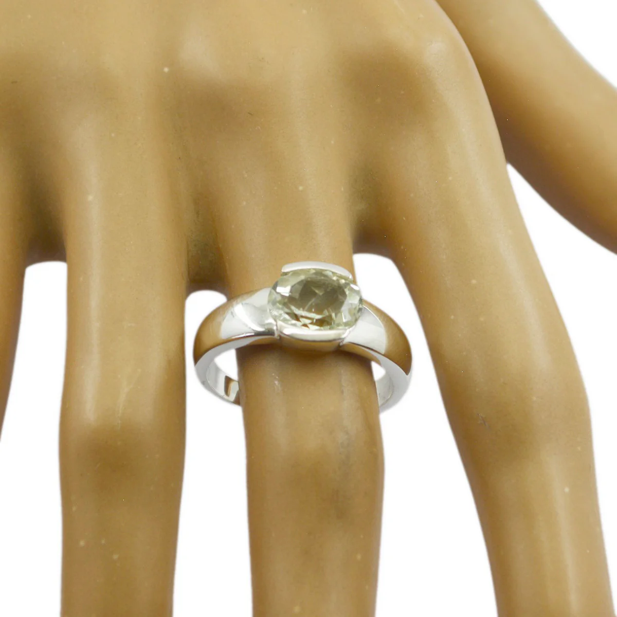 Green Amethyst Solitaire Indian 92.5 Silver Green Gems Mid-weight Glamorous Ring Jewelry - Image 2