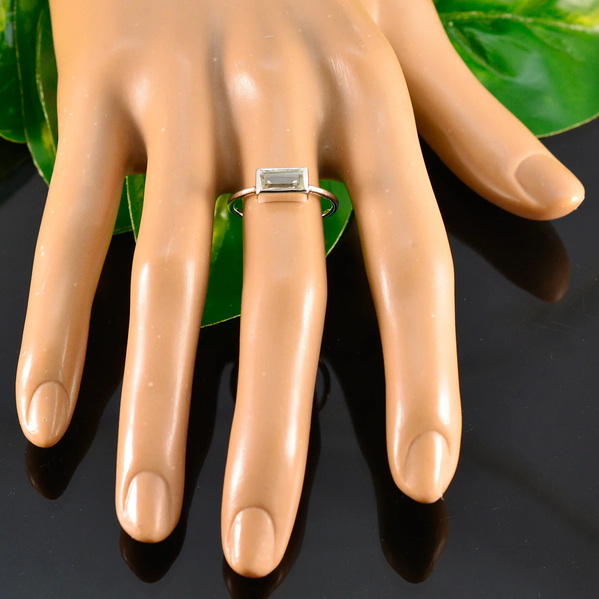 Green Amethyst Solitaire Japanese 92.5 Silver Green Gemstones Delicate Abstract Ring Jewellery - Image 5