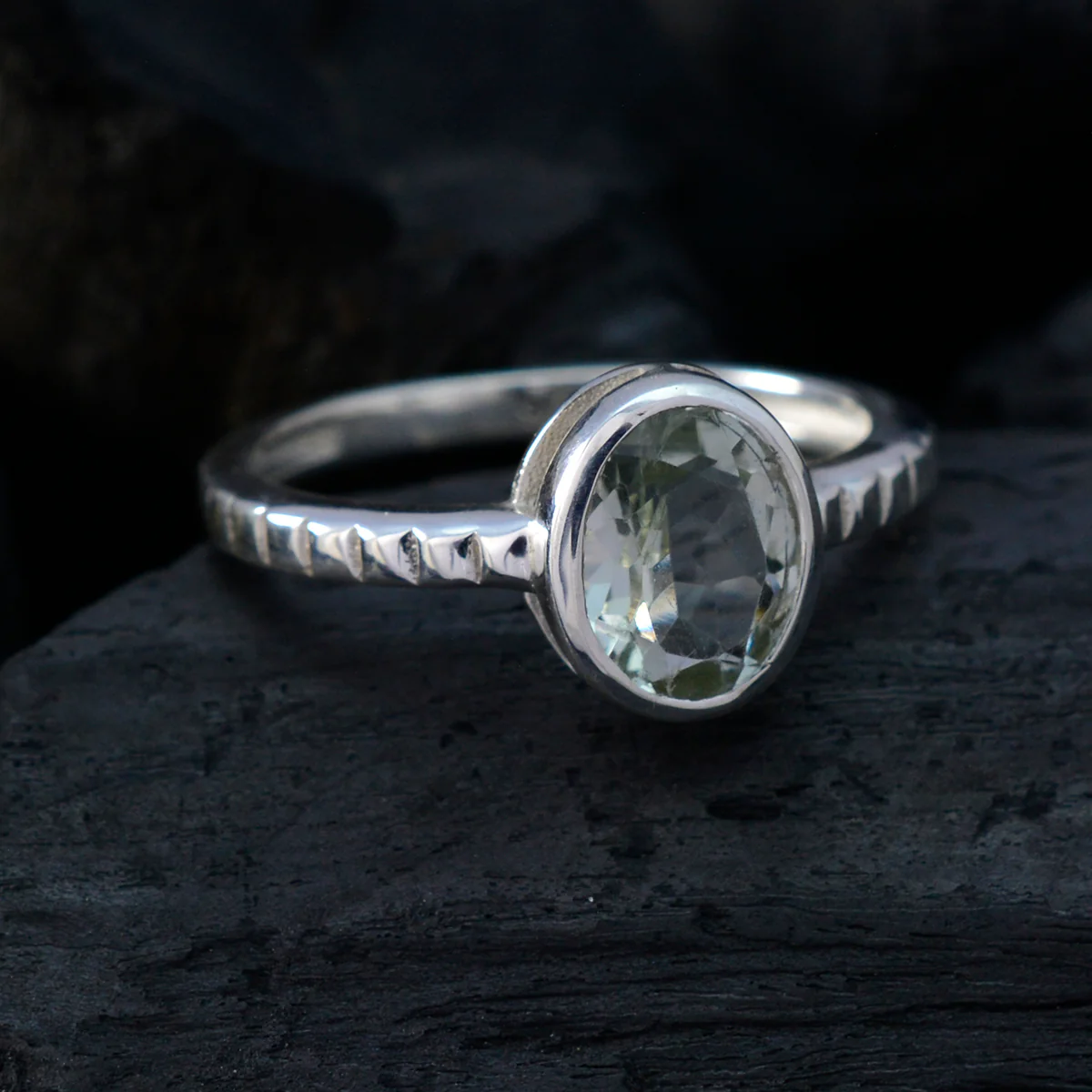 Green Amethyst Solitaire Japanese Silver Green Gemstone Dainty Trendy Ring Jewelry - Image 4