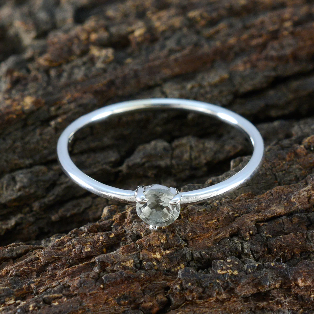 Green Amethyst Solitaire Korean Silver Green Gemstones Minimalist Graceful Ring Jewelry - Image 3