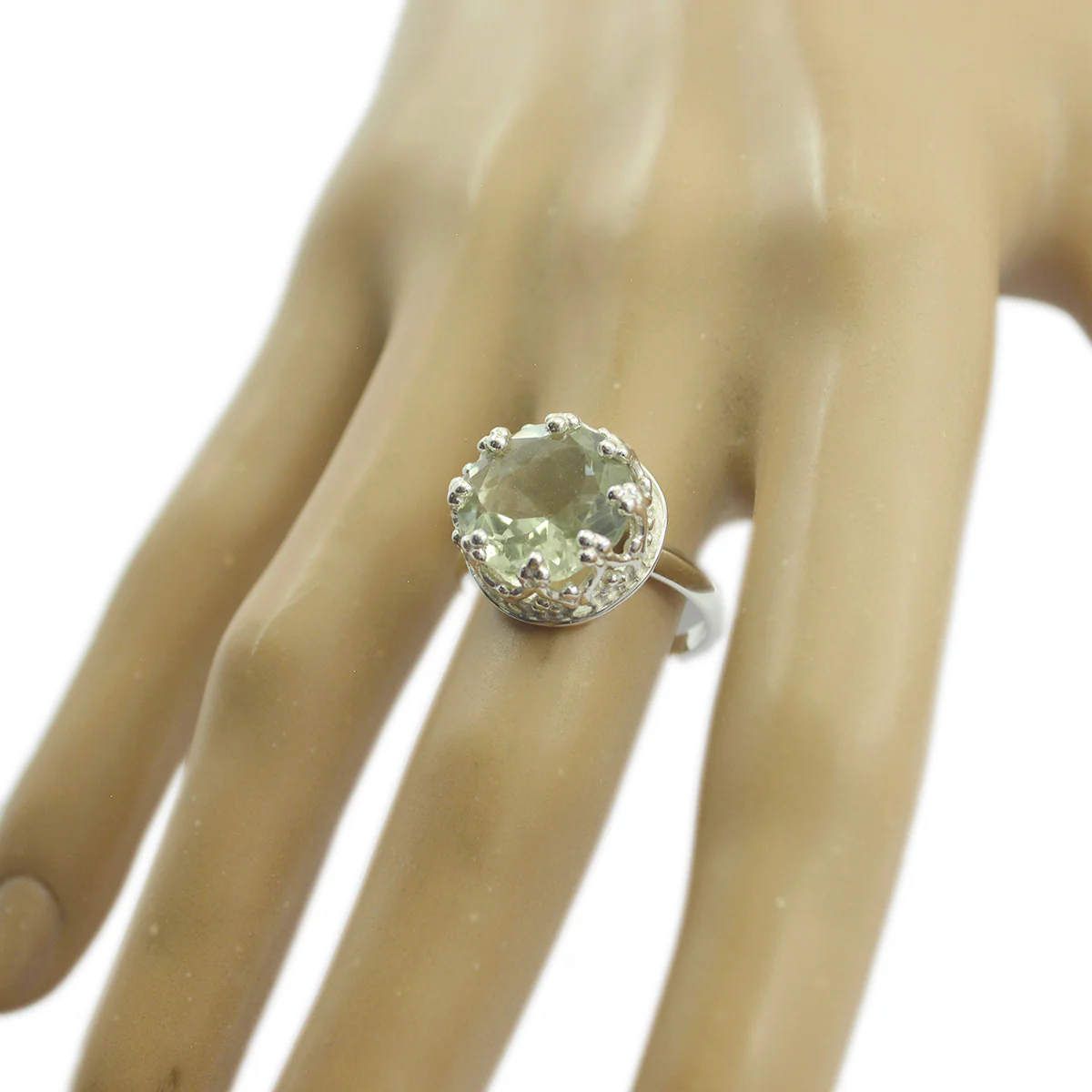 Green Amethyst Solitaire Moroccan 925 Silver Green Gemstone Classic Art Deco Ring Jewellery - Image 2
