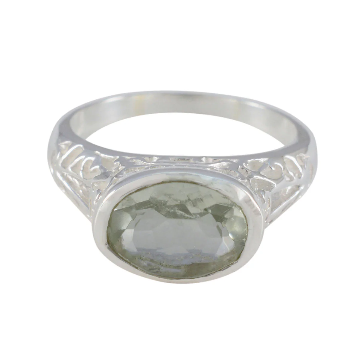 Green Amethyst Solitaire Russian Silver Green Gemstones Eye-catching Love Ring Jewelry