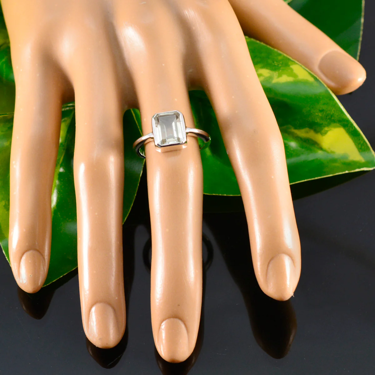 Green Amethyst Solitaire Turkish 925 Silver Green Gems Whisper-thin Abstract Ring Jewellery - Image 5