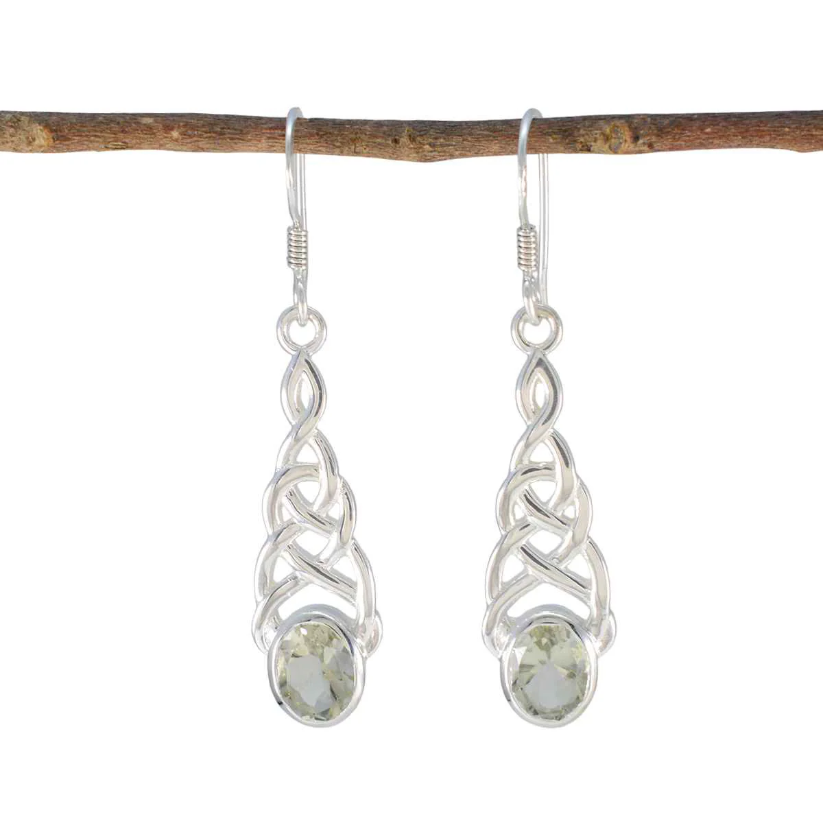 Green Amethyst Spanish Fernanda Solitaire Dangle Green 925 Sterling Silver Earring