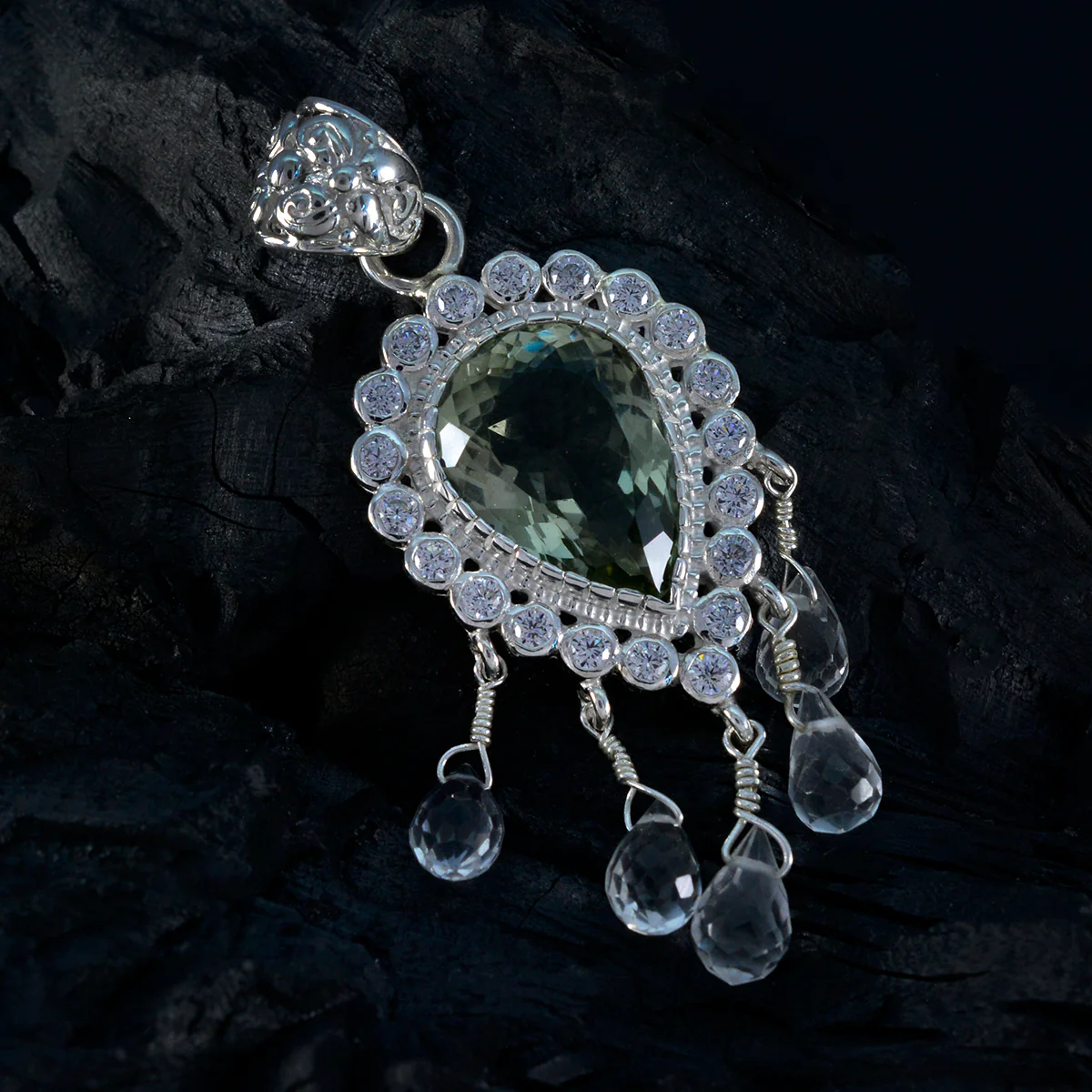Green Amethyst Statement African Sterling Silver multiple Autumn Glamorous Green Pendant Jewellery - Image 4