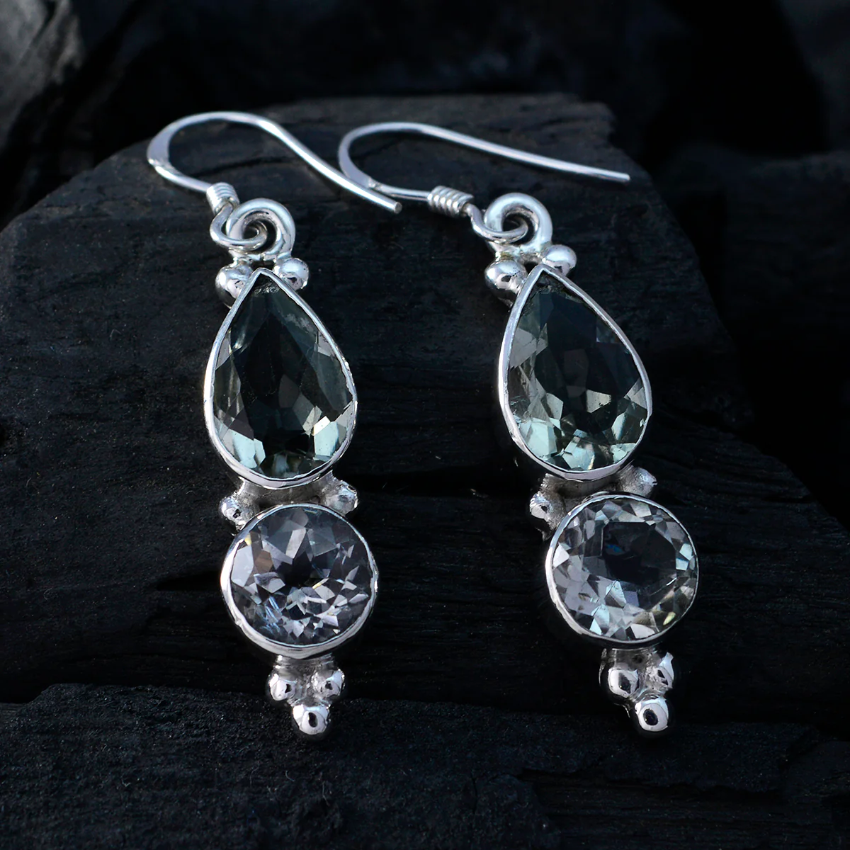Green Amethyst Turkish Ying multiple Dangle Green 92.5 Silver Earring - Image 4