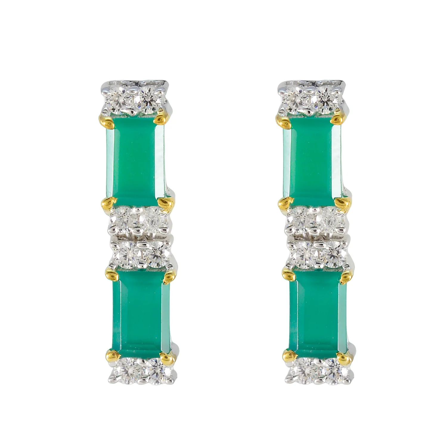 Green Onyx African Pilar multiple Stud Green 925 Silver Earring