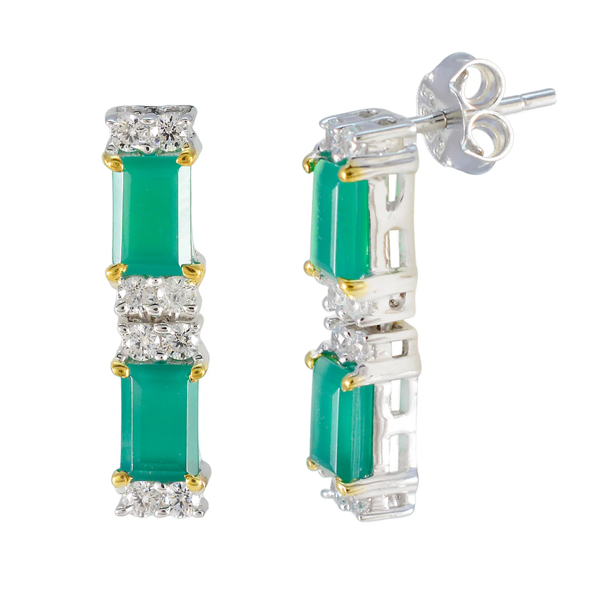 Green Onyx African Pilar multiple Stud Green 925 Silver Earring - Image 2