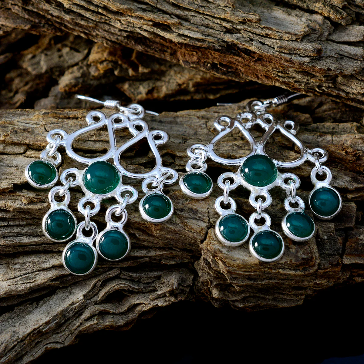 Green Onyx American Claire multiple Dangle Green 92.5 Silver Earring - Image 3