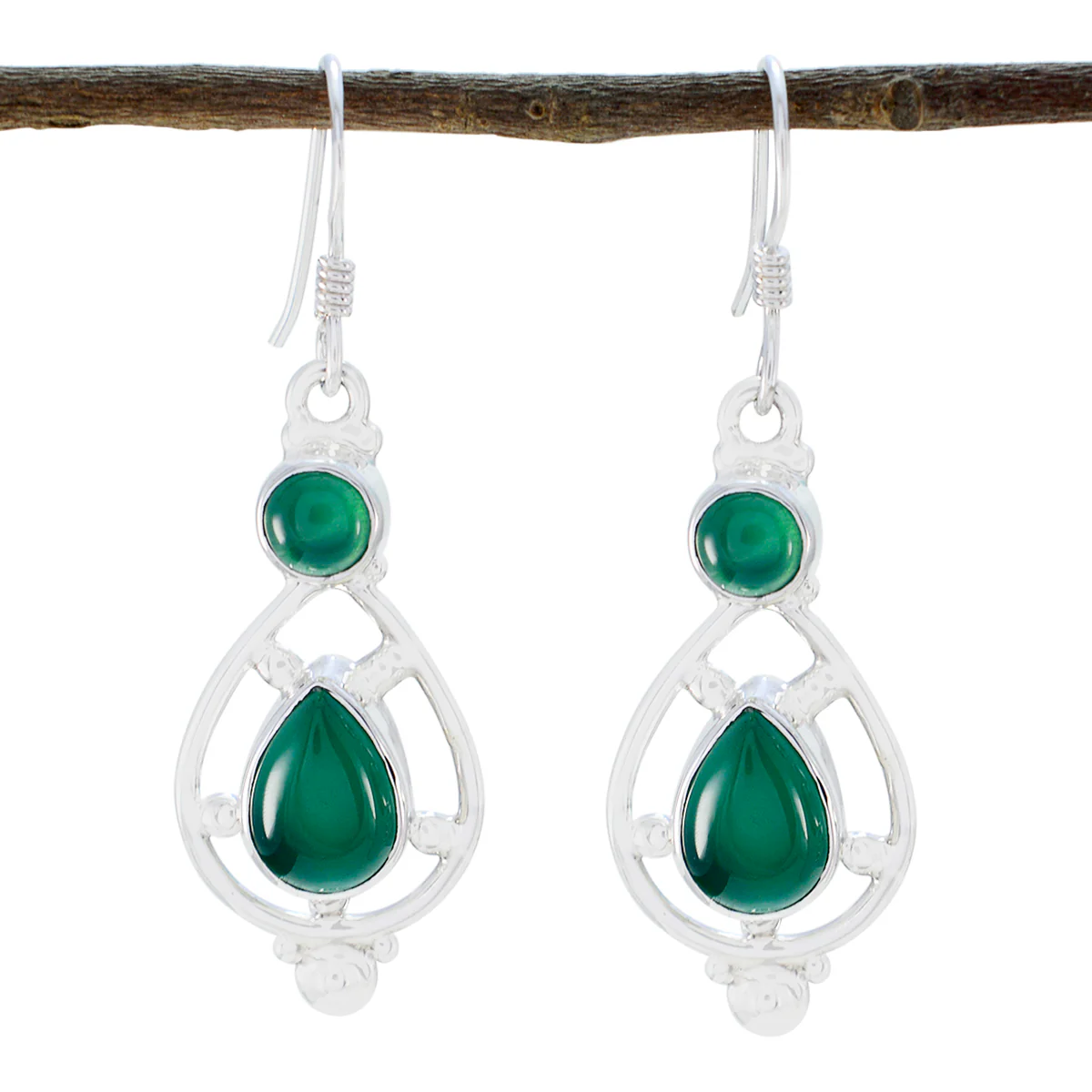 Green Onyx French Camila multiple Dangle Green 92.5 Silver Earring